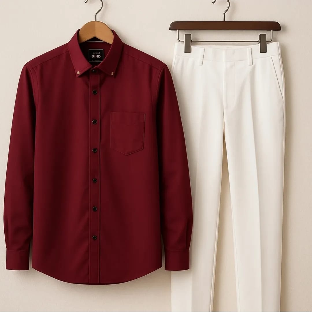 Cotton Bled Red Shirt And White japness Pent
