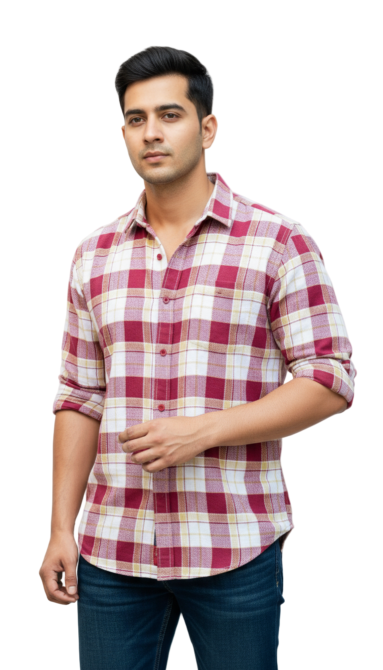 Maroon Linen Check Shirt with Dark Blue Denim – K&S Collective Combo