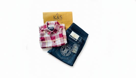 Maroon Linen Check Shirt with Dark Blue Denim – K&S Collective Combo
